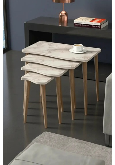 Ahşap Ayaklı 4'lü Zigon Mermer