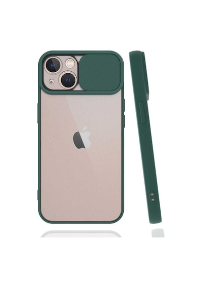 Kilifone - Apple Uyumlu iPhone 13 Mini - Kılıf Slayt Sürgülü Arkası Buzlu Lensi Kapak - Koyu Yeşil