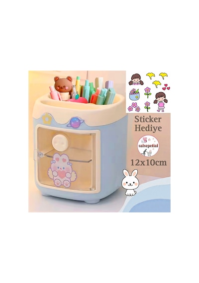 Kawaii Sevimli Kalem Kutusu Masaüstü Kalemlik Kawaii Kapaklı Kalem Kutusu Masa Üstü Organizer Mavi Kapaklı