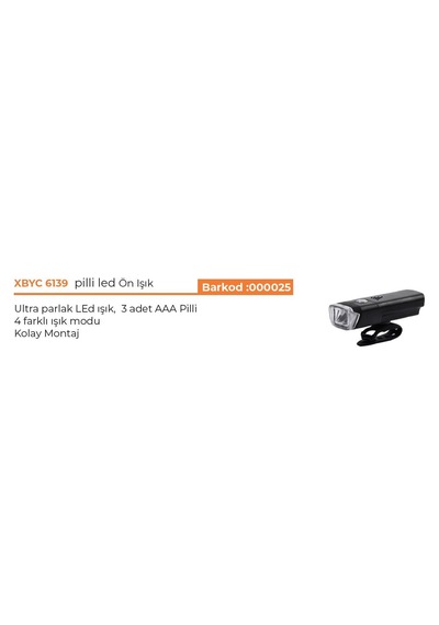 Xbyc 6139 150 Lumen Bisiklet Pilli Ön Far Işık 4 Modlu Pilli Far Gri - Siyah