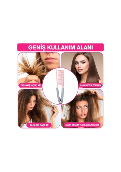 Saç Düzleştirici Tarak V Tasarımlı Saç Şekillendirme Tarağı, Ergonomik Kaymaz Tutma Saplı, Düzleştirici İle Kullanıma Uygun Saç Tarama Ve Şekillendirme Aparatı, Taşınabilir, Asorti Renk