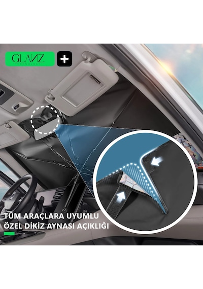 Glanz Premium Güneşlik Şemsiye Oto Katlanabilir Araba Ön Cam Gölgelik Güneş Koruyucu 145-79 CM