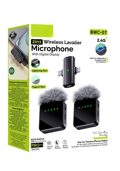 2ın1 Kablosuz Ikili Yaka Mikrofonu Android Kamera Apple Uyumlu iPhone Stüdyo Mikrofonu Ses Video Canlı Yayın