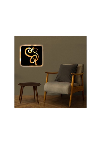 Led Işıklı Kişiselleştirilebilir Kedi Temalı Tablo Danica Dekoratif Gece Lambası Sarı - 737265165 Sarı