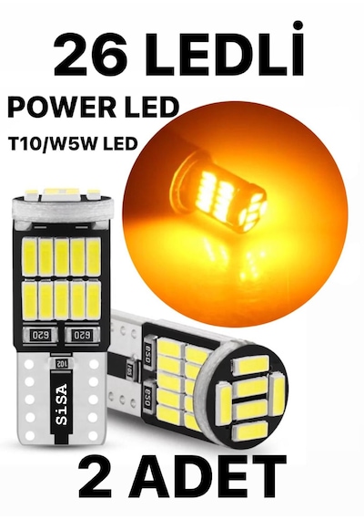 T10 Led 26 Ledli W5w Metal Ultra Power Turuncu Park Plaka Tavan Ampulü 1 Takım