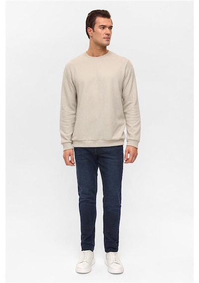 Süvari Ekru Regular Düz Bisiklet Yaka Sweatshirt Ekru