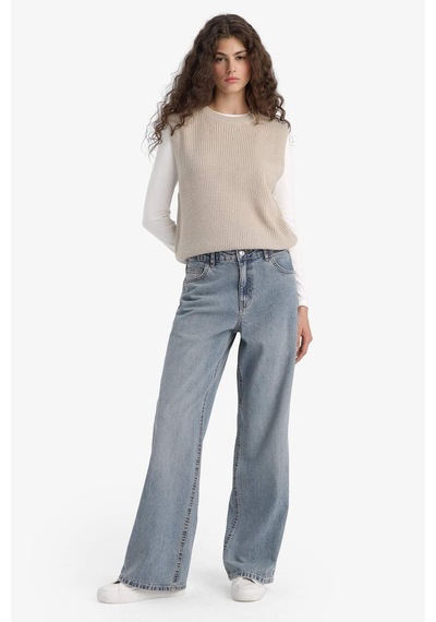 Defacto Oversize Geniş Kalıp Bisiklet Yaka Yelek S0375az25wnbg644 Bej