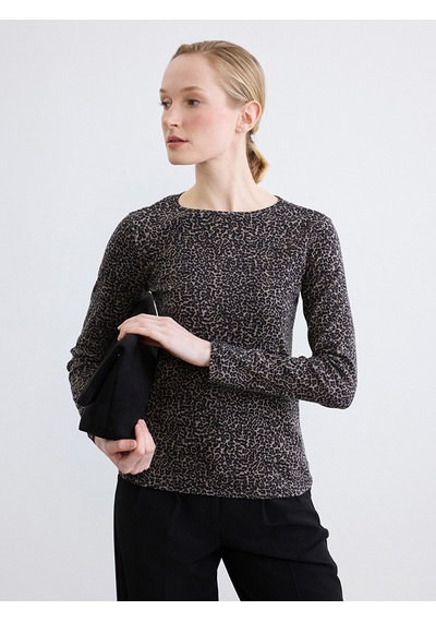 Lcwaıkıkı Classic Siyah Bisiklet Yaka Leopar Desenli Bluz