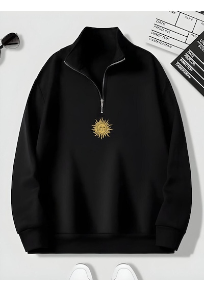 Harmandar Siyah Erkek Güneş Ay Baskılı Dik Yaka Yarım Fermuarlı Kazak Sweatshirt Siyahaygunesdikyaka Harmandar Siyah Erkek Güneş Ay Baskılı Dik Yaka Yarım Fermuarlı Kazak Sweatshirt Siyahaygunesdikyaka