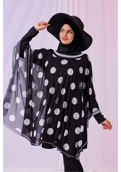 Tarzını Seç Kısa Kimono Pareo - Tesettür Pareo - Puantiyeli Siyah 180x135 Cm Çok Renkli