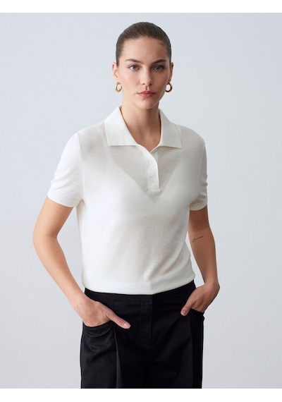 Dilvin 10871 Lyocell Karışımlı Polo Yaka Bluz-ekru