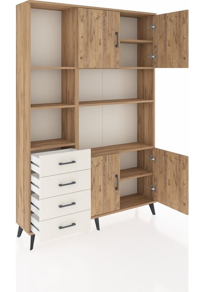 Arges Dolap 8 Raflı 4 Çekmeceli 4 Kapaklı 132x30x195 Çam-çam/... Çam