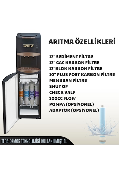 Özel Seri Ev Tipi Ofis Tipi Sıcak Soğuk Arıtmalı Su Sebili Gold Siyah Premium 1