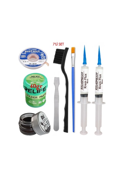 Relıfe Rl-402 Krem Lehim 183 C 40gr Havya Uç Temizleyici Flux Lehim Toplama Cp-3015 Emme Teli Fırça Yedili Set02