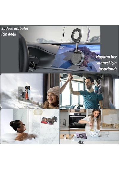 Manyetik Magsafe İle Uyumlu 360 Dönen Ayarlanabilir Araç İçi Telefon Tutucu Vakumlu Katlanabilir K007