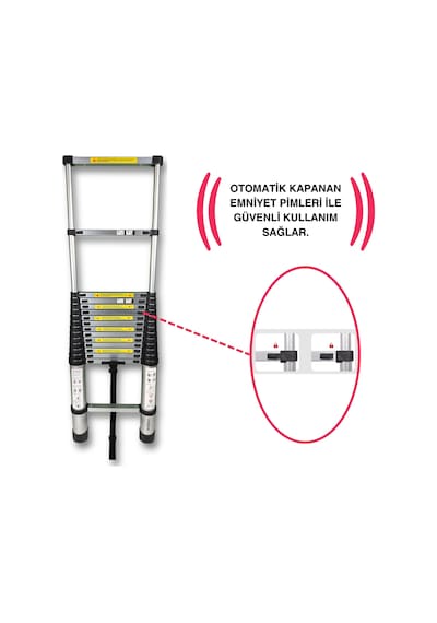 Endokon 470 Cm. - 16 Basamaklı Teleskopik Alüminyum Merdiven - I Tipi Uzayan Merdiven