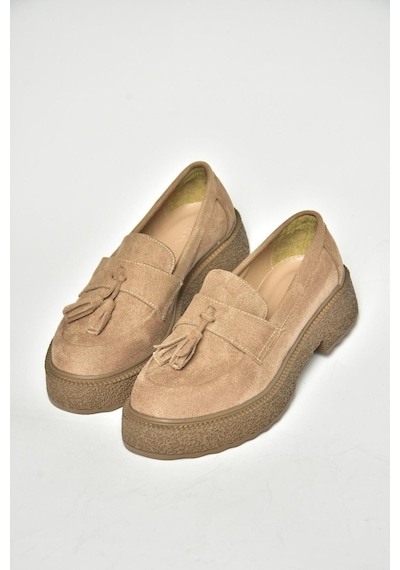 Fox Shoes T996193002 Vizon Süet Kalın Tabanlı Makosen Ayakkabı Vizon