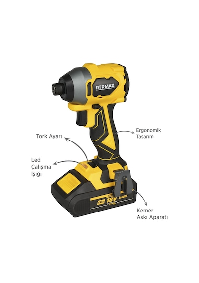 Rtrmax RTX3050 Şarjlı Torklu Vidalama Kömürsüz 230Nm 2x4 Ah Plus Çift Akü Hızlı Şarj X-Lion