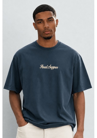Respire Erkek Final Supper Nakışlı Oversize T-shirt Petrol