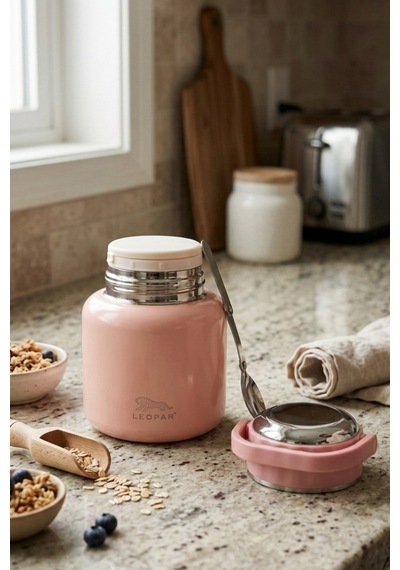 Cooker Leopar 900 Ml Kaşıklı Yemek Termosu Yk1517 Pembe