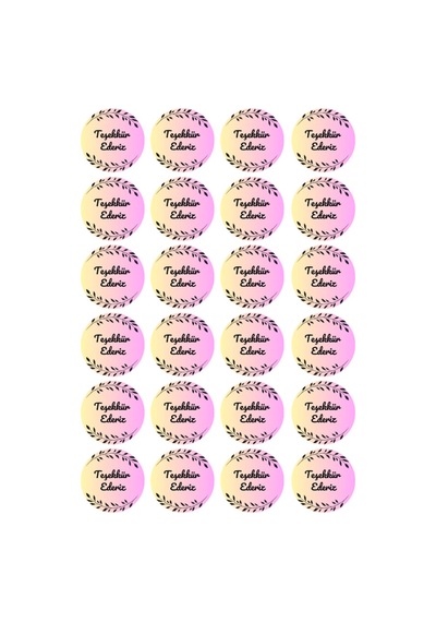 96'lı Pembe Yaprak Detaylı Teşekkür Ederiz Paket Etiketi 4x4 Cm Yuvarlak Müşteri Teşekkür Sticker Ambalaj
