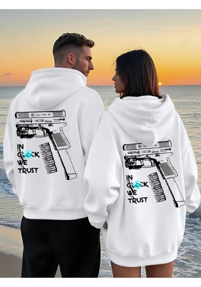 Nevermind Glock Grafik Baskılı Beyaz Hoodie Sokak Modası Unisex Kapüşonlu Beyaz