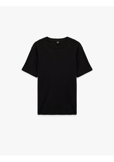Koton Regular Fit Kısa Kollu Pamuklu Bisiklet Yaka Tişört Siyah 6sam10021mk