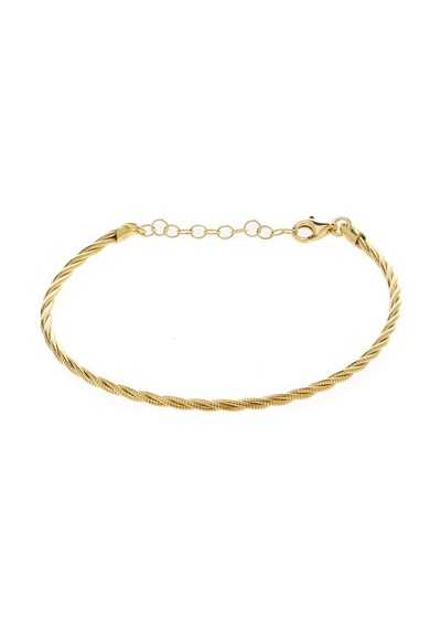 İkili Burgu Model Lazer Kalem İşlemeli Gold Rengi 925 Ayar Gümüş Kadın Bileklik