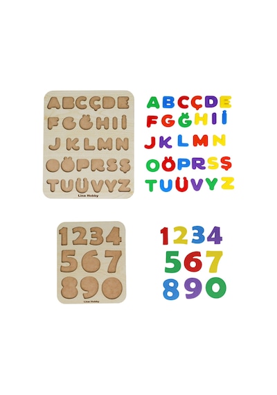 Alfabe Ve Rakam Puzzle İkili Set - Ahşap Tabanlı Ve Pla Harf/rakamlar Eğitici Oyuncak Sayılar + Harfler