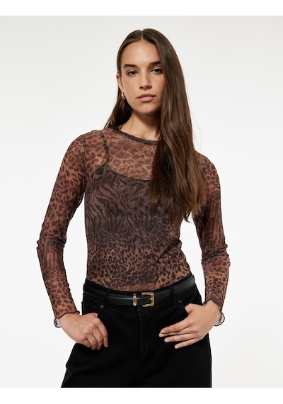 Koton Slim Fit Uzun Kollu Leopar Baskılı Tül Tişört Kahverengi Desenli 6wal10436ık Kahverengi Desenli Koton Slim Fit Uzun Kollu Leopar Baskılı Tül Tişört Kahverengi Desenli 6wal10436ık Kahverengi Desenli