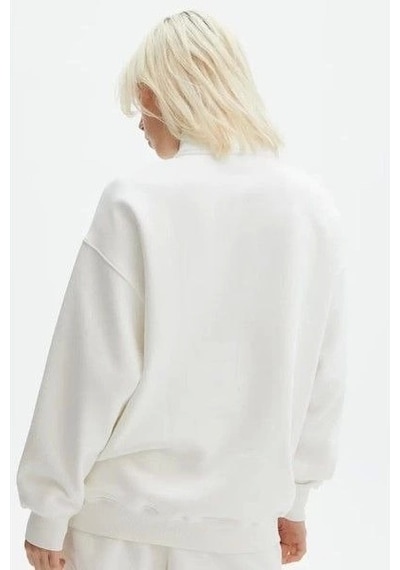 Etiler Collection Unisex Uzun Kol Yarım Farmuarlı Yakalı Basic Sweatshirt - Beyaz