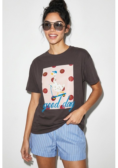 Shade Kadın Good Day Baskılı Nakış Detaylı Relaxed Fit T-shirt 7642 60286117 - Kahverengi