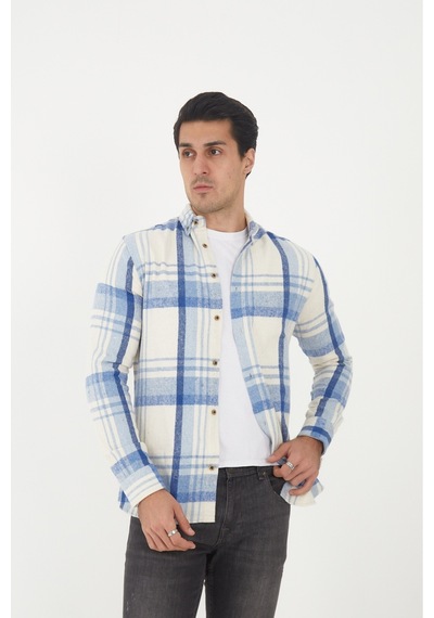 Mcz Giyim Mavi Renk Uzun Kollu Slim Fit Erkek Oduncu Gömleği
