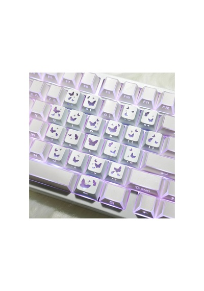 Leaven Kelebek Desenli Kare Tasarım Keycap Tuş Takımı Pbt - Rgb Uyumlu Işık Geçirgen - Beyaz
