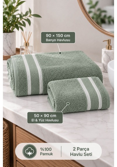 2 Parça Kadın/erkek Banyo Duş Hamam Havlu Seti 90x150 Cm Açık Yeşil
