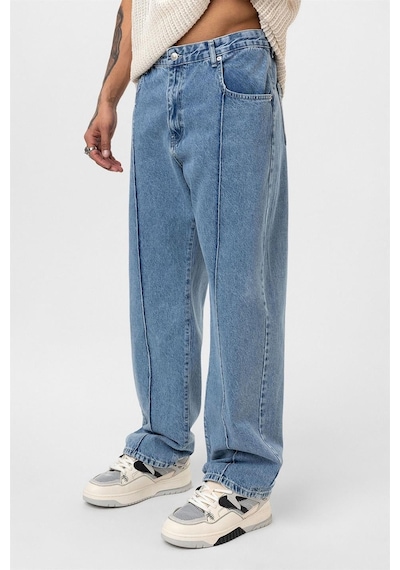 Vamos Dikiş Detaylı Relaxed Fit Jean Açık Mavi Melanj