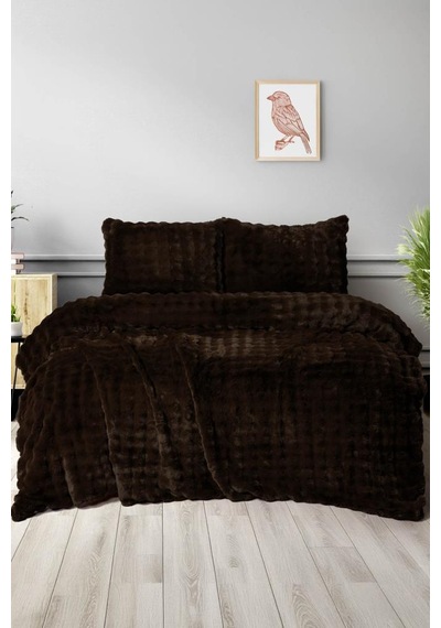 Merinos Diamond Buble Kürk Çift Kişilik Comforter Set Kahve Kahve