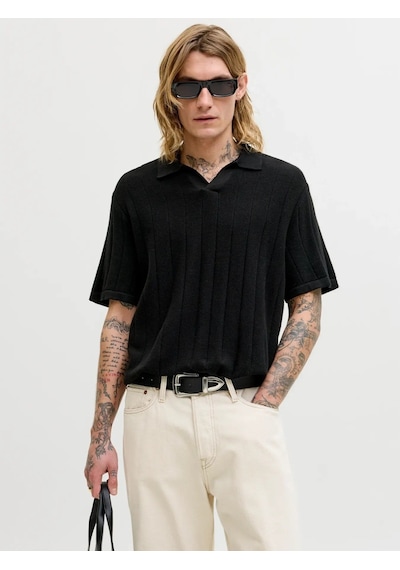 Jack & Jones Jjebradley Knit Split Neck Ss Sn Erkek T-shirt-32834 Siyah