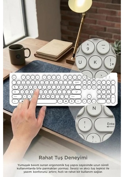 Bilgisayar Görsel Stil Usb Bağlantı Kablolu Q Klavye Retro Daktilo Görünümlü Tk09 Beyaz