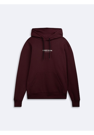 LTB Regular Fit Yazı Baskılı Kapüşonlu Bordo Sweatshırt
