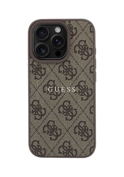 İphone 16 Pro Uyumlu Kılıf Guess Lisanslı M-safe Kabartmalı 4g Desenli Yazı Logolu Kapak Kahverengi