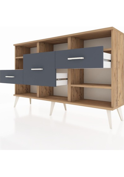 Arges Konsol 5 Raflı 3 Çekmeceli 132x30x83 Çam-çam/antrasit Çam/antrasit Arges Konsol 5 Raflı 3 Çekmeceli 132x30x83 Çam-çam/antrasit Çam/antrasit