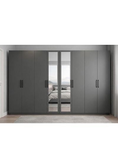 Monara Tamamı Mdf 8 Kapaklı Dolap Gardırop Füme Antrasit