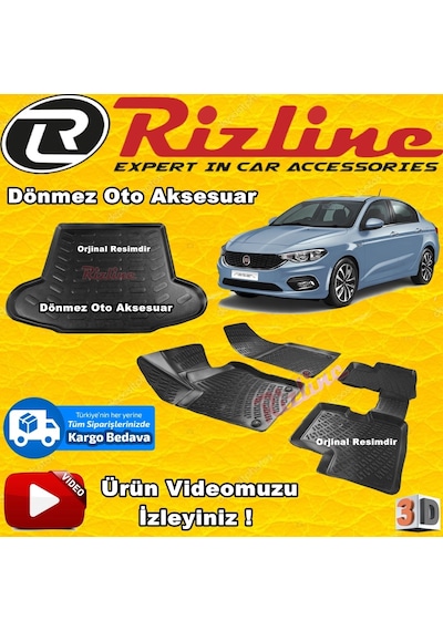 Fiat Egea 3D Paspas+Bagaj Havuzu Siyah Sedan 2015 Sonrası Rizline