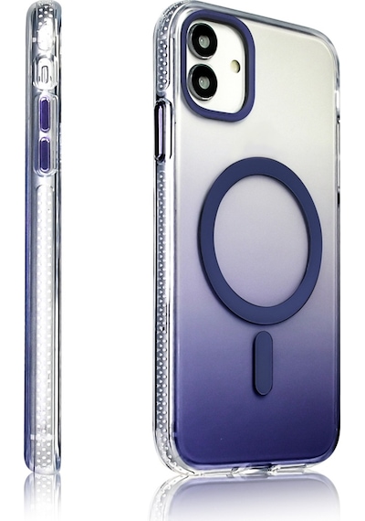 Techaks Apple Uyumlu iPhone 14 Pro Max Kılıf M-safe Şarj Özellikli Transparan Renk Geçişli Tchs Toros Kapak - Mor Mor