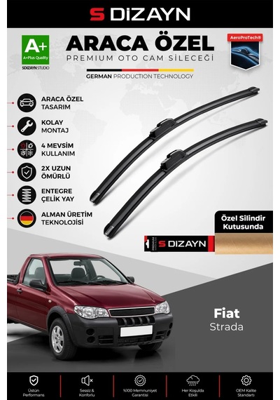 S-dizayn Fiat Strada Ön Cam Silecek Seti 2000-2013 Premium Araca Özel 55-45 Cm A+ Kalite Aocs-1838