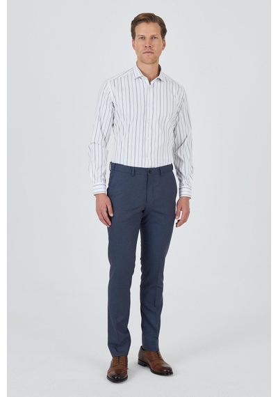 İmza Mavi Filafil Yan Cep Açık Paça Slim Fit Ayarlanabilir Kemer Pantolon 1003250123 Mavi
