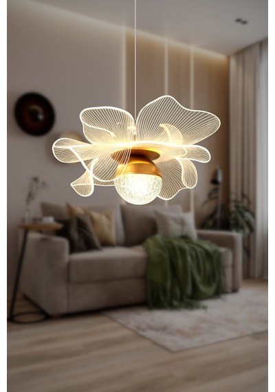 Magnolya Gold Kaplama 3 Renk Metal Salon Mutfak Oturma Yatak Odası Modern Led Sarkıt Avize Sarı