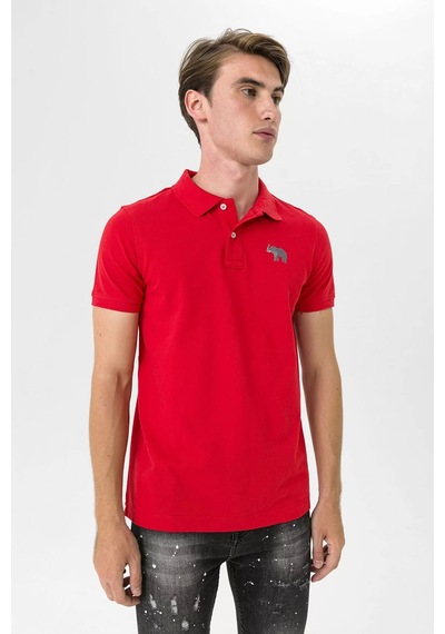 Farm Animals Polo Yaka Fil Nakış Detaylı Erkek T-Shirt Kırmızı