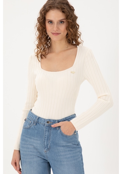 U.S. Polo Assn. Kadın Krem Kare Yaka Kazak 50297408-VR071